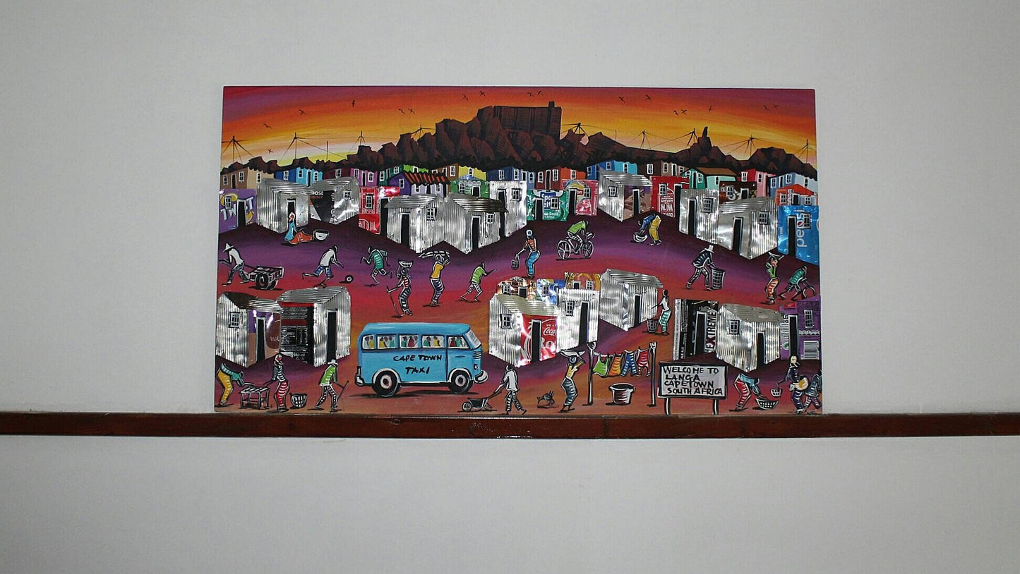 South African Houses 3D Townships Wall Art, Decoration frames, Large Multimedia artwork. Paintings & Tin cans on board !!Ships Worldwide!!