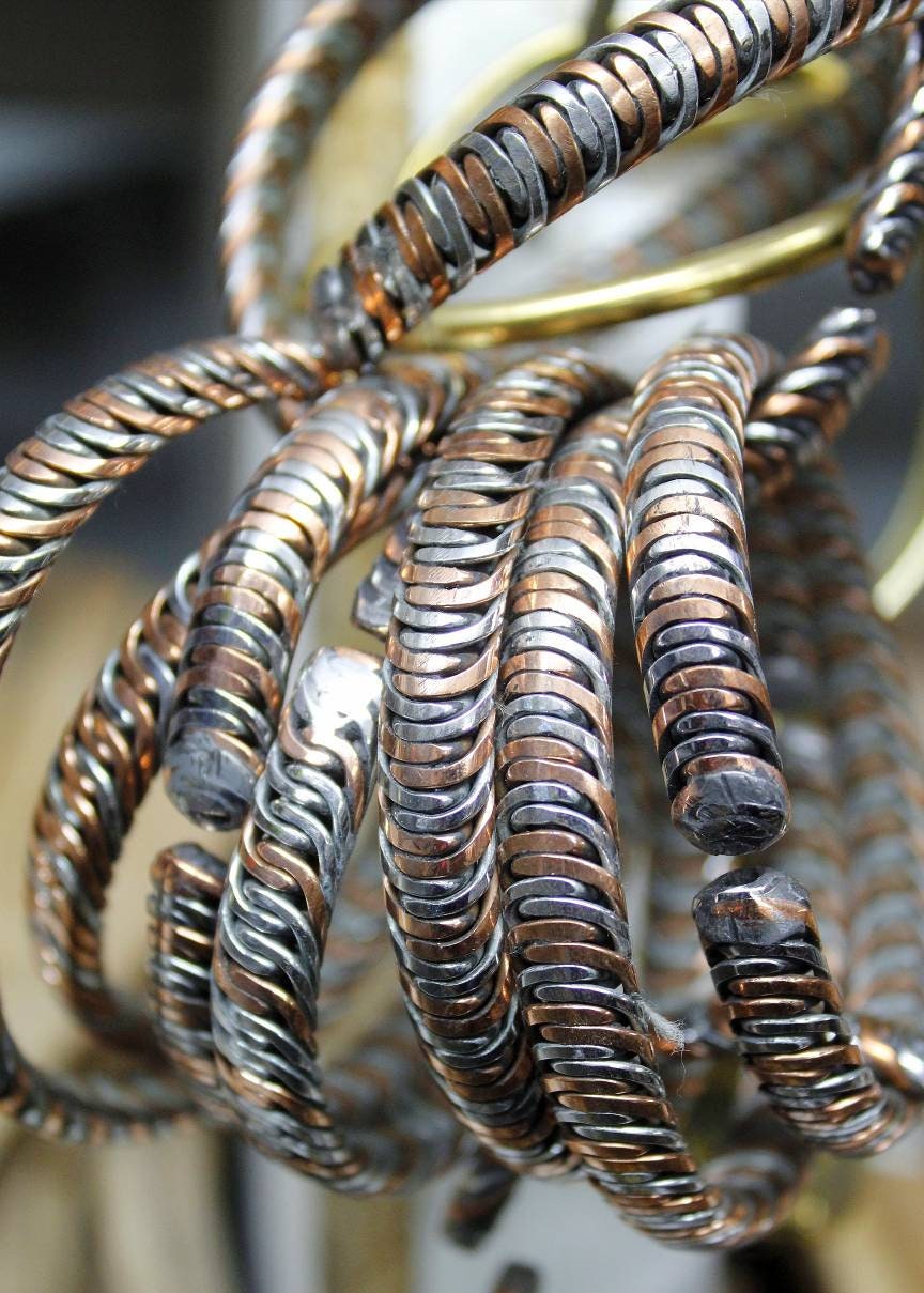 Set of 2 Iron and Copper bangle - Healing Bracelet - Braided African - Healing yet Stylish -Cuff Bracelets, birthday gifts for dad /Mom