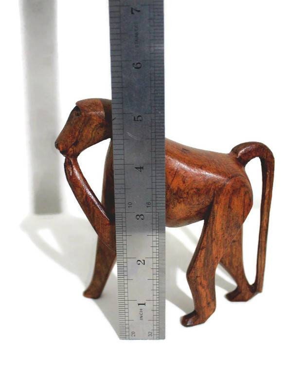 Lot de 3 babouins en bois d'olivier en train de se nourrir. Sculpture de singe 5" x 5" figurines de décoration pour la maison. Livraison express dans le monde entier