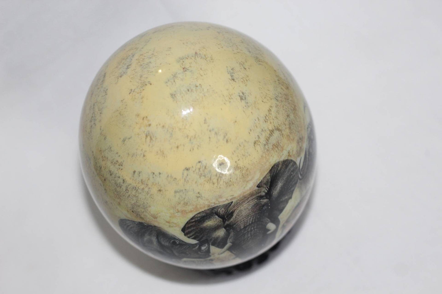 The African Big 5 Animals on a gold handpainted background. Ostrich Egg Decoupage Artwork. Ready to Ship Express gifts. Only one in stock