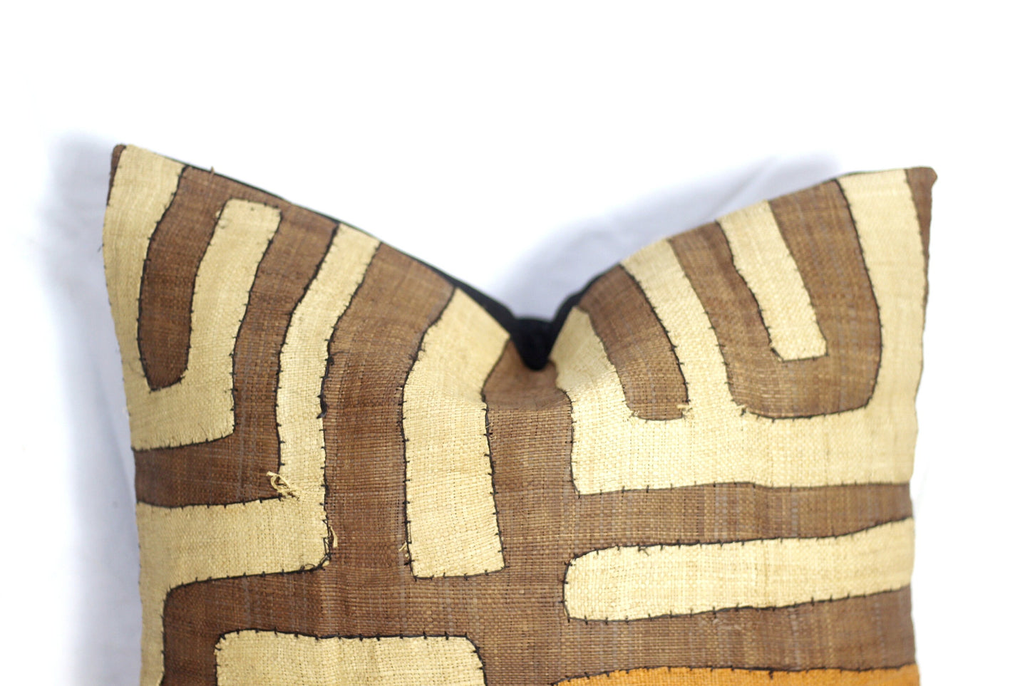 20" Kuba Clothe Kissenbezug, braun, beige, orange Afro Bohemian Dekor, kongolesische handgewebte Raffiafasern. Afrikanische Kunst, versandfertige Geschenke