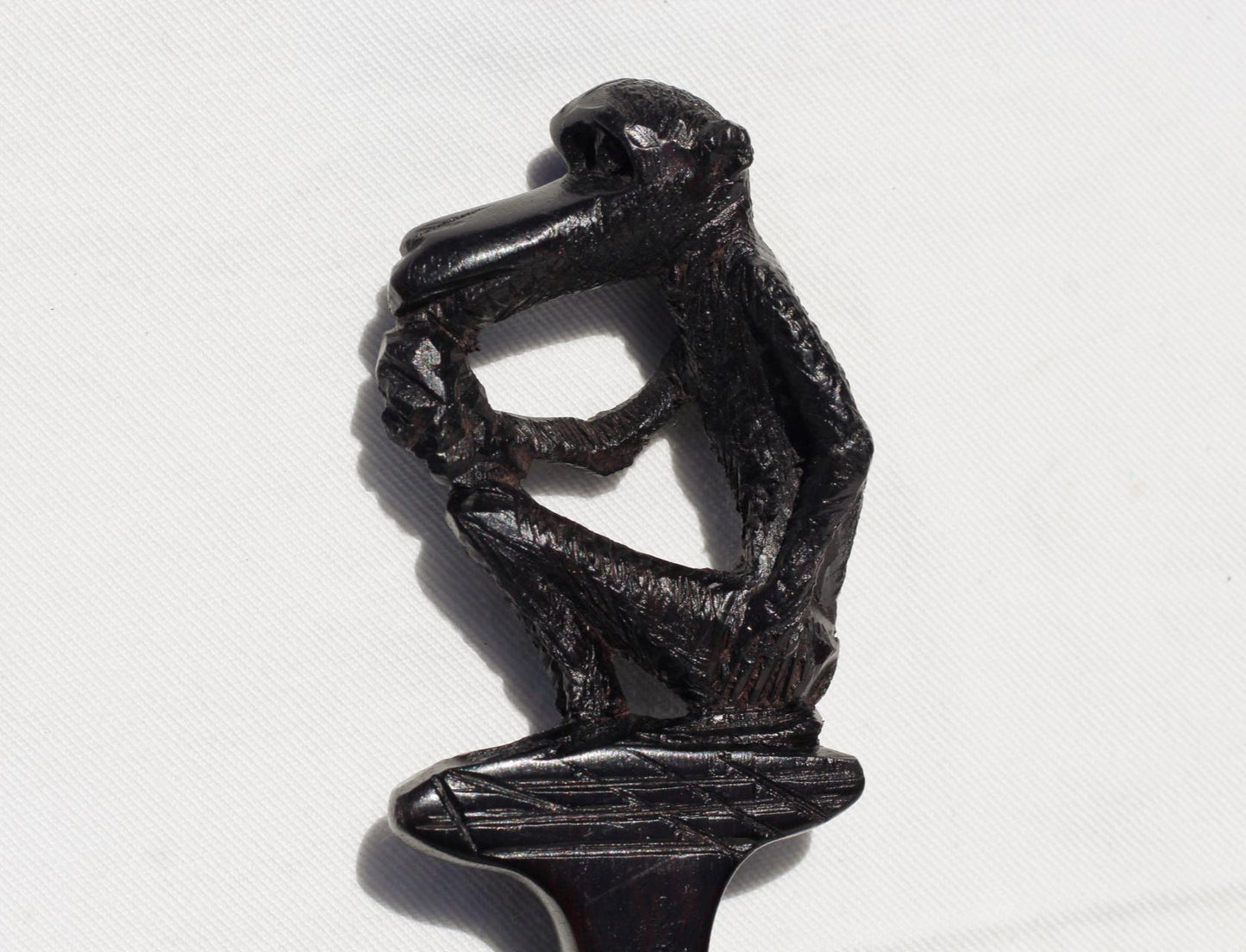 Genuine Ebony wood Seating Eating Baboon Tanzanian Handcarved Afro Pick. African Art comb gift. Used in the olden days as a symbol of love