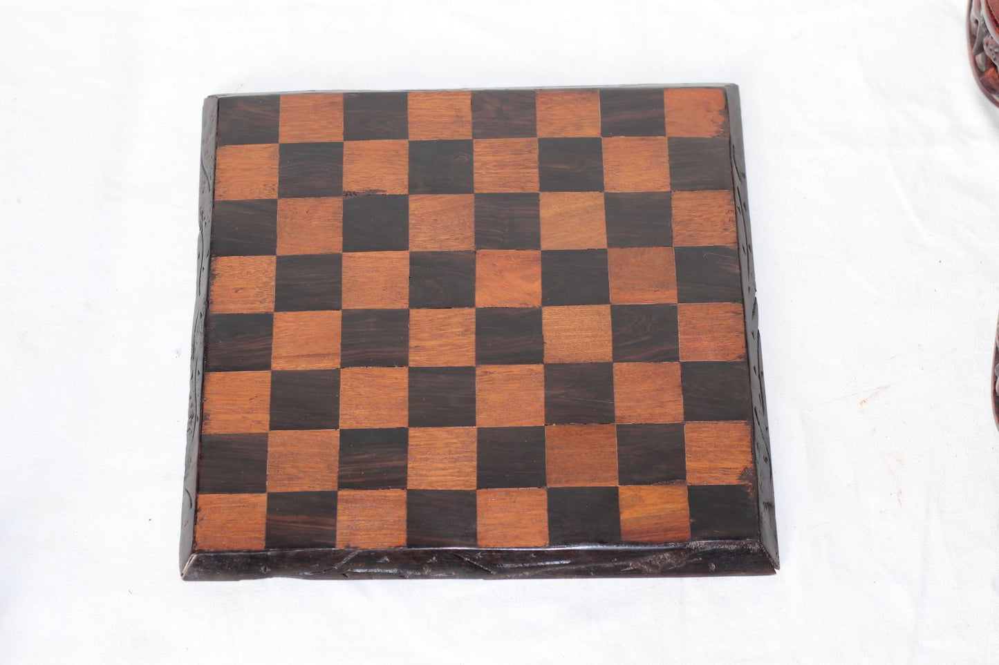Malawian handcarved mix of Ebony and Mahogany Wood 30cm board and Tanzanian Makonde Monkey Themed Chess Pieces Set. unique combo Gift set