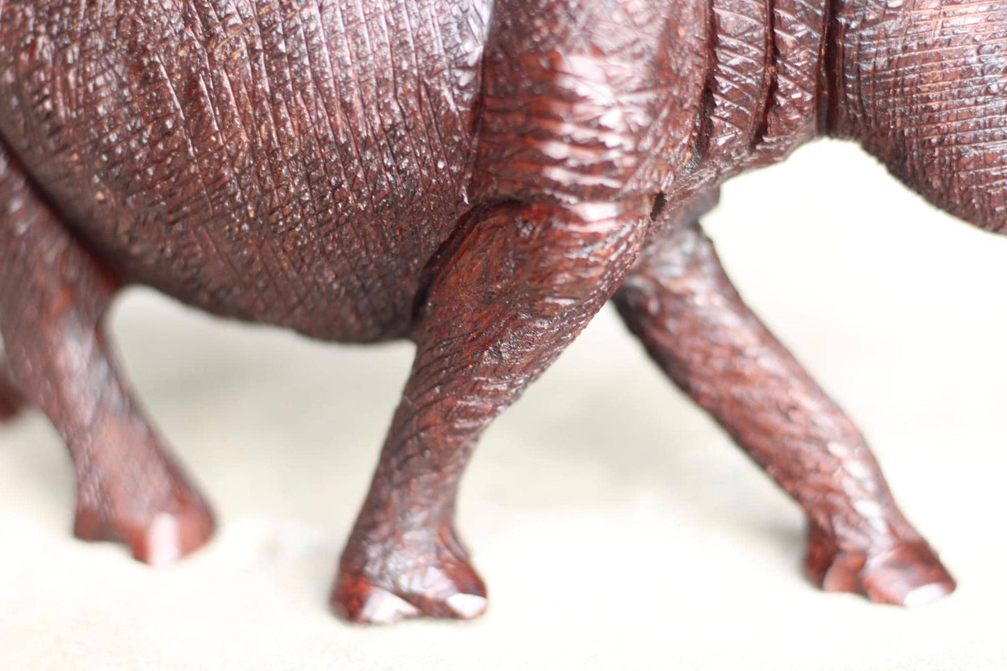 Lifelike fully detailed (B) Ironwood Rhino Figurine. Handcarved rough skin walking animal art sculpture. Home and Office Decor ready to Ship