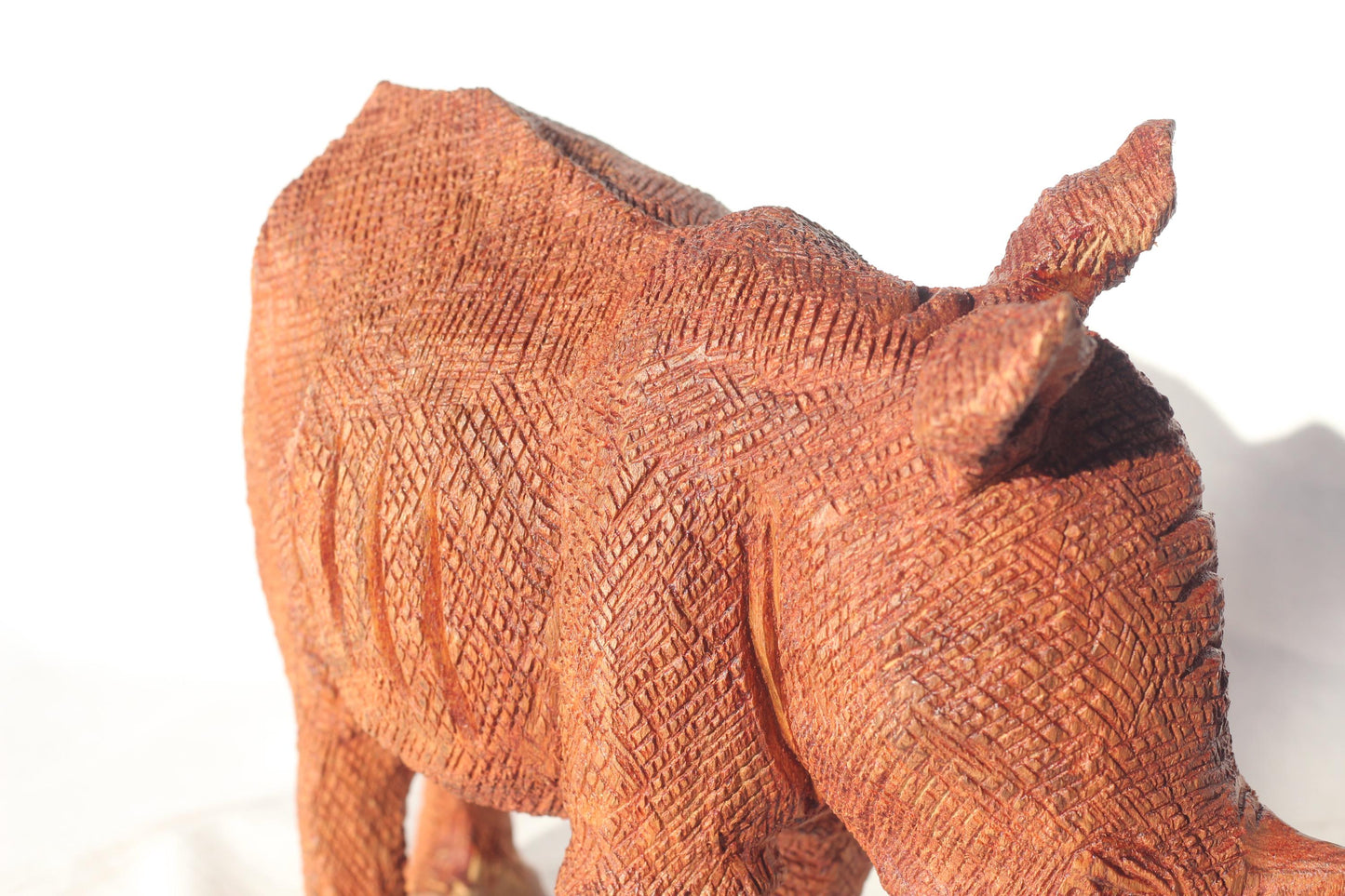 Light Brown detailed Softwood Walking Rhino Figurine/Sculpture. Large Zimbabwean handcarved home/office decoration. Ready to Ship Gifts