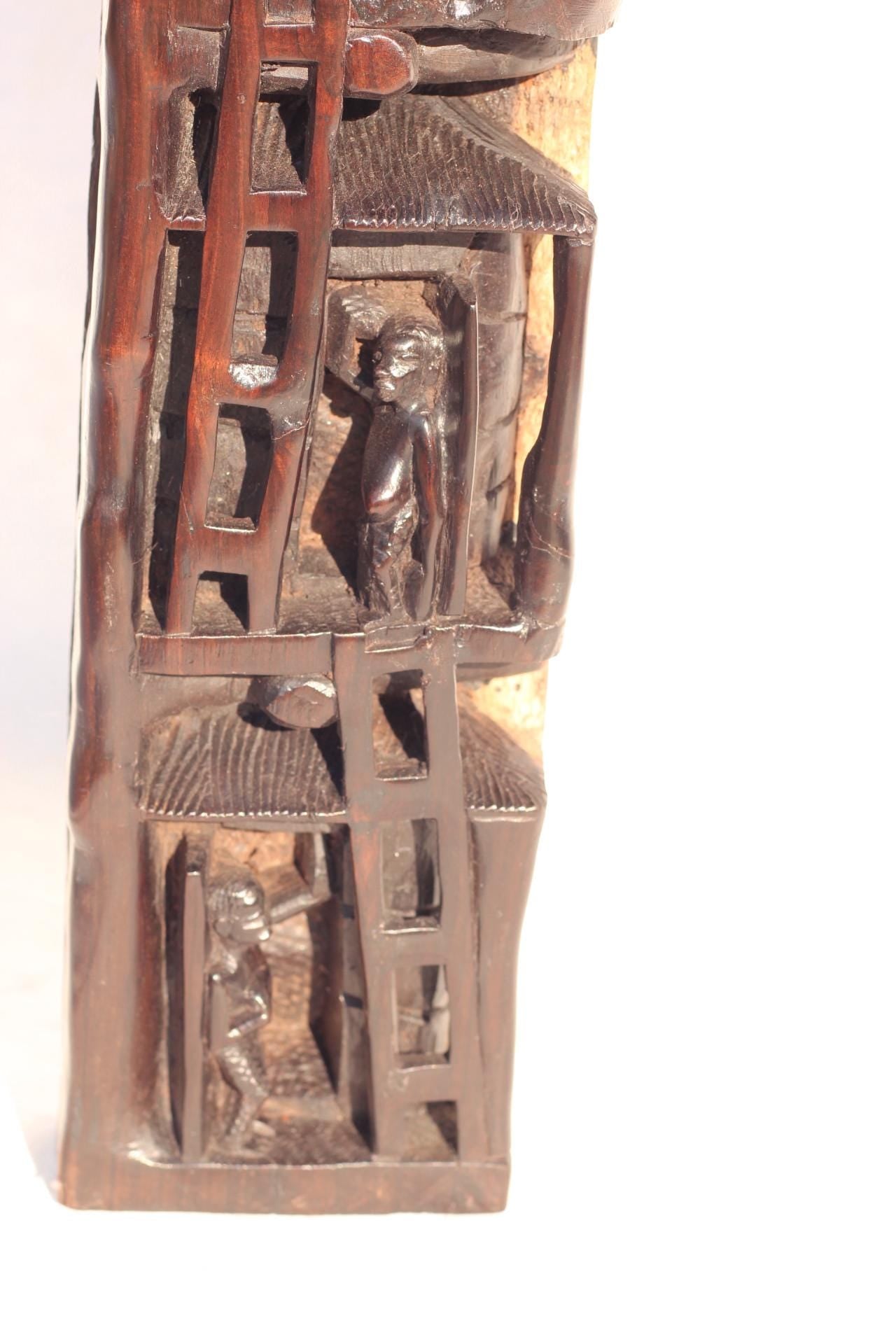 African Village life Ebony Wood Carved Tree Houses Sculpture. Smooth Handcarved Art Decor, ready to Ship from South Africa. Christmas Gift