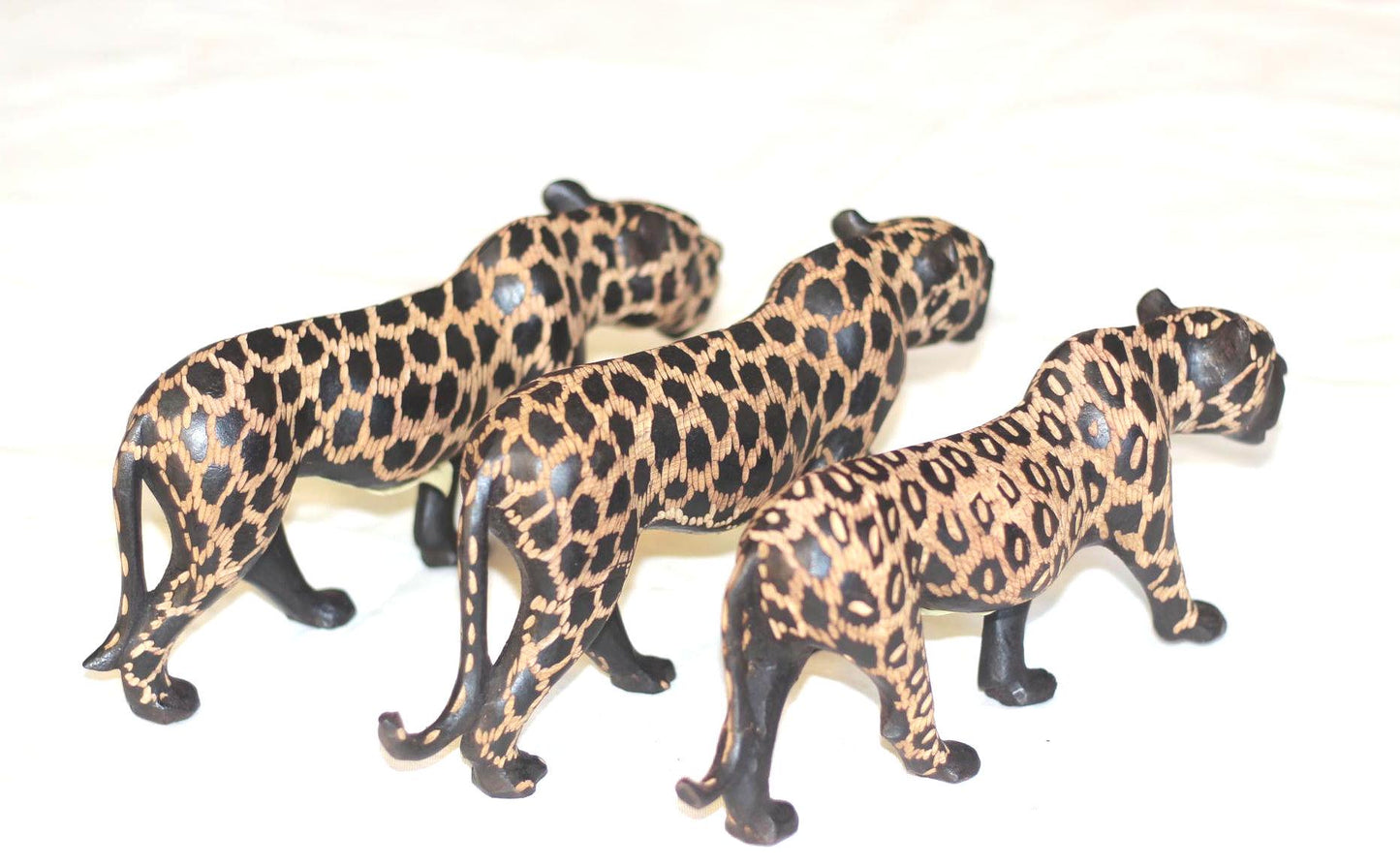 Walking Leopard Figurine. Inner Olive wood potassium polished and gouged spotted hand carved big cat Sculptures. African art Decor Gifts.