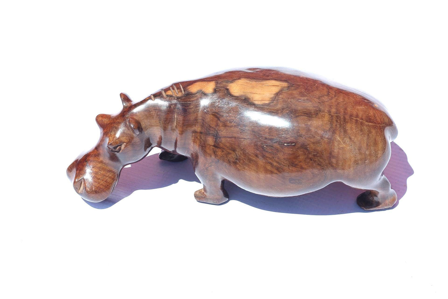 Walking Iron Wood Hand Carved Hippo Art figurine. Smooth Brown Unique gift item. Ready to Ship African Christmas Gifts. Zambian Handmade