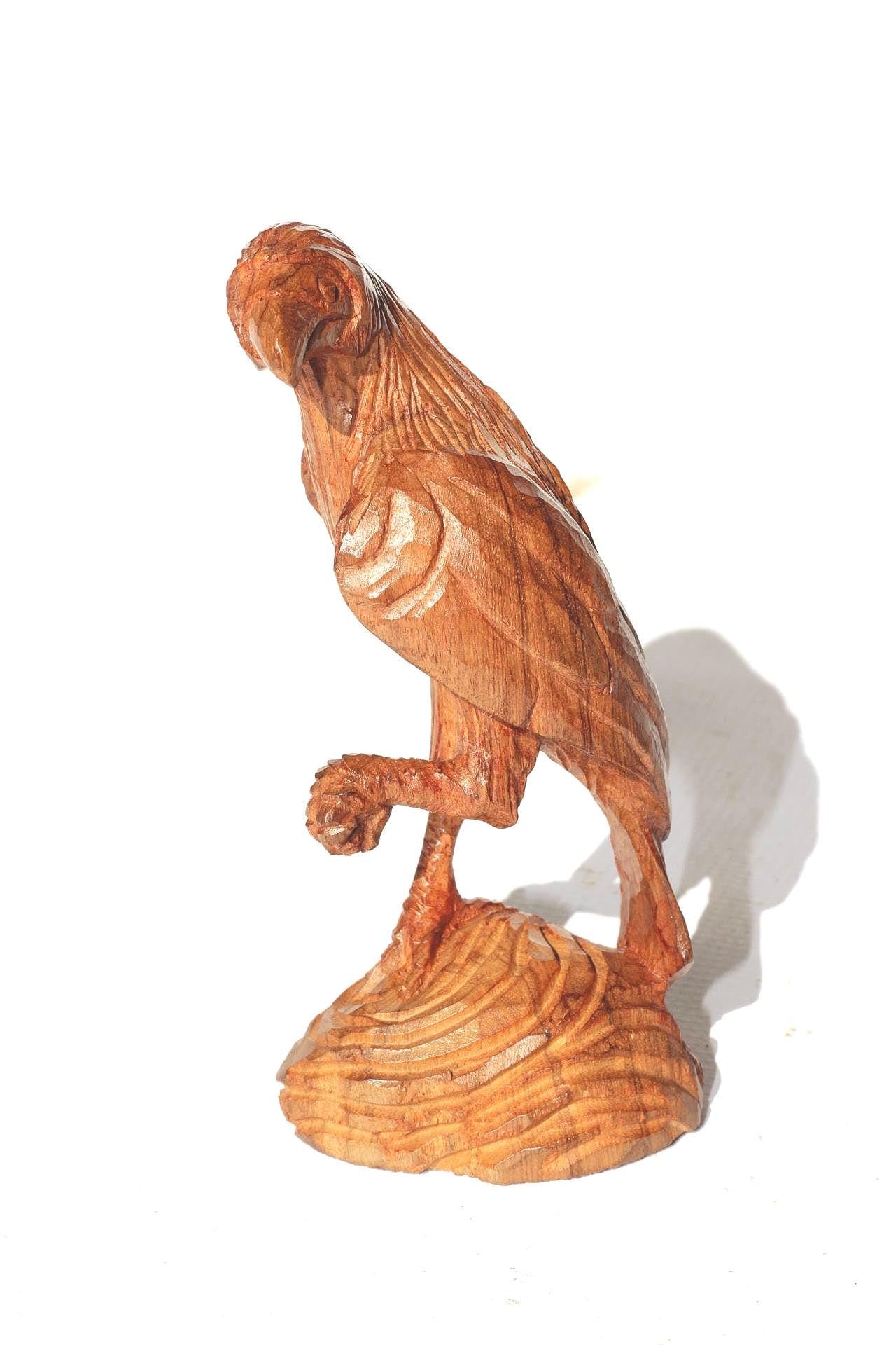 African Eagle standing on one leg, Olive Wood Zimbabwe Handcarved bird for home decor. Ready to Ship African Art