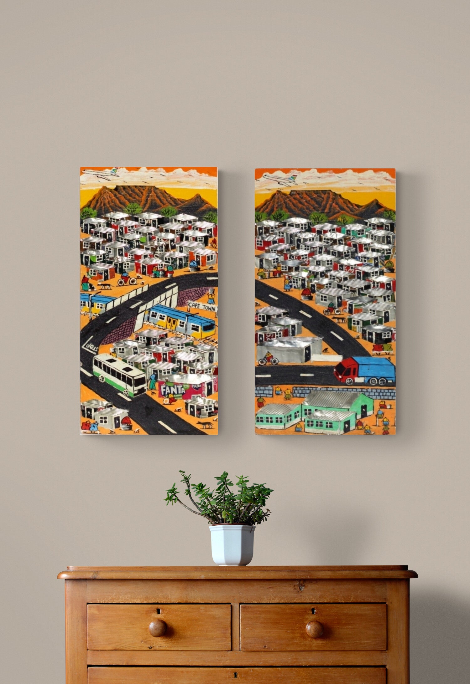 3D South African Township Paintings, Batik and Canvas