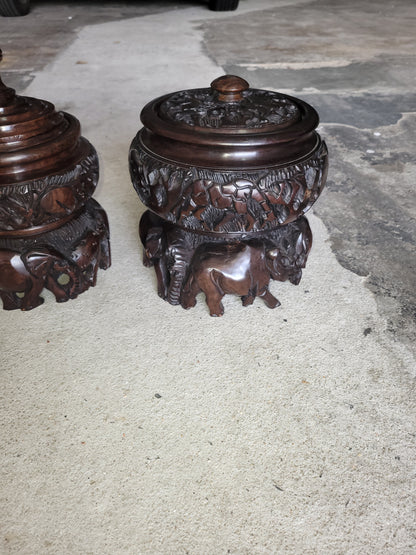 Custom Order Animal Theme Art Iron Wood Hand Carved Storage Bowl. Basin with African Big 5 animals and Tree Carvings. Ready to Ship