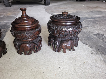 Custom Order Animal Theme Art Iron Wood Hand Carved Storage Bowl. Basin with African Big 5 animals and Tree Carvings. Ready to Ship