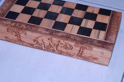 Custom Order for Danielle ,African Big Five Animals Themed Wooden Hand Carved Gaming board. Foldable