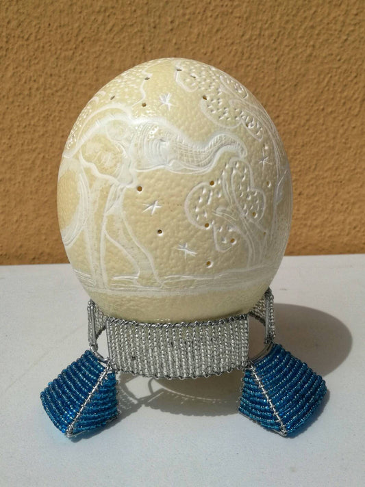 Carved Ostrich Egg, lighting Ostrich Egg lamp, Handmade bedside lampshade from South Africa HandCrafted African Artwork Decorative piece Art