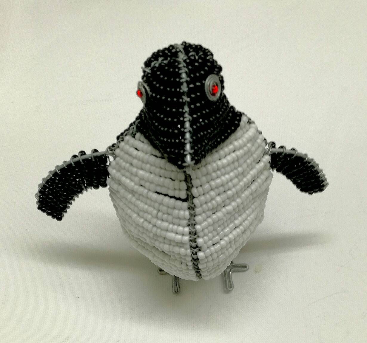 Penguins beads and wire figurines. Beaded African Handmade Artwork. Home or office Interior Decor, Express Shipping Worldwide