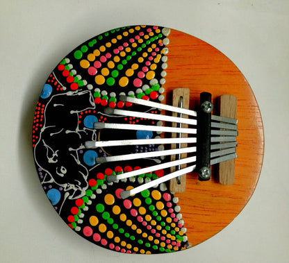 Kalimba Marimba, Mbira African traditional Thumb Piano Music Instrument. Well polished coconut shell and painted wood with seven metal keys