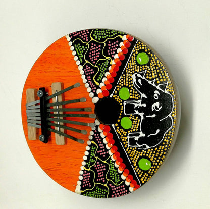 Kalimba Marimba, Mbira African traditional Thumb Piano Music Instrument. Well polished coconut shell and painted wood with seven metal keys