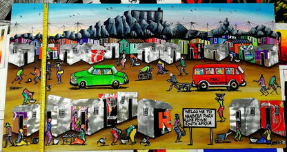 South African Houses 3D Townships Wall Art, Decoration frames, Large Multimedia  artwork. Paintings & Tin cans on board  !!Ships Worldwide!!