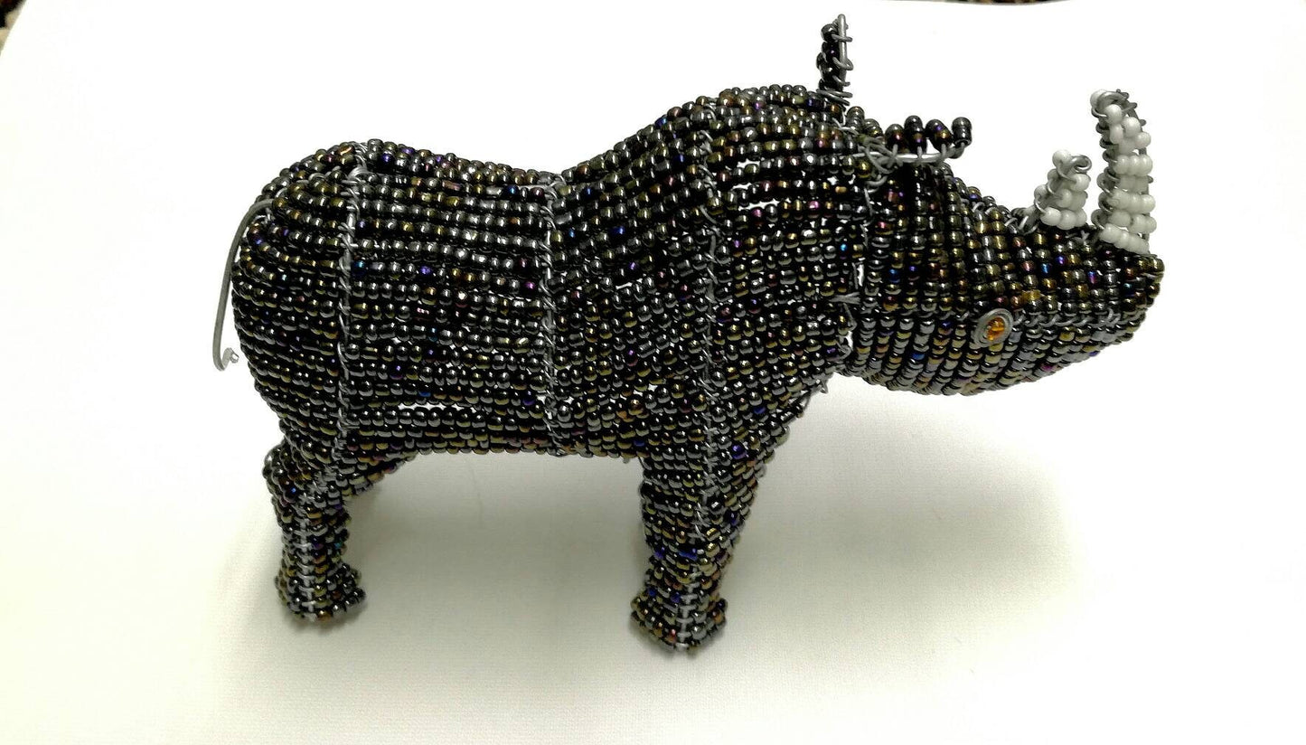 Beaded African Rhino Sculpture. Beads and wire animals. A gift from South Africa. 3D table display interior decorations. Big Five Artwork