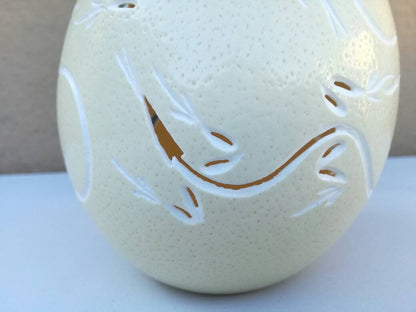 Lizard Carving on Ostrich Eggs Lampshades, House warming gifts. South African Art Decorations, Hand carved souvenirs. Unique Wedding Gifts.