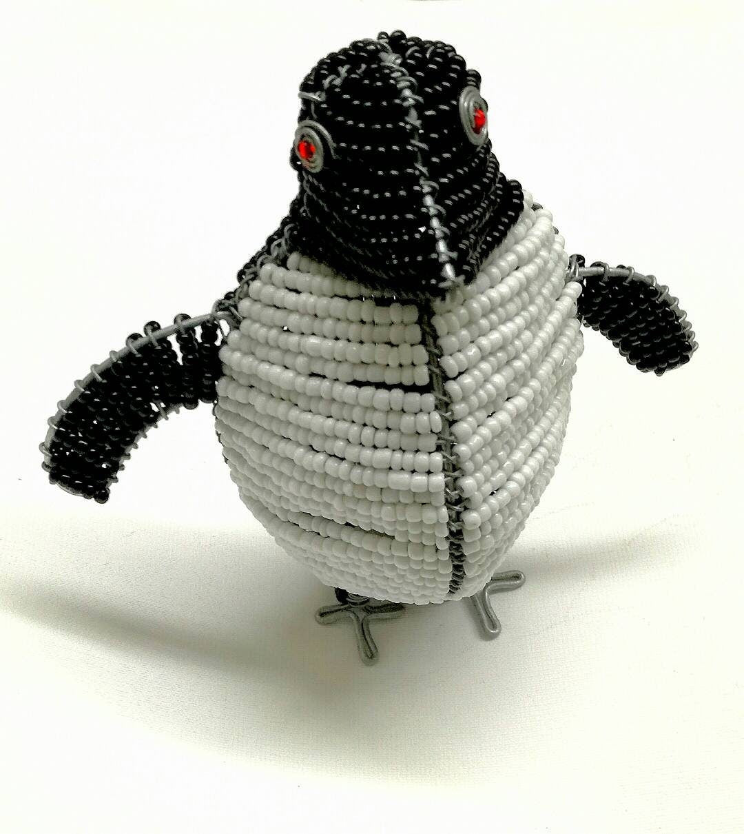 Penguins beads and wire figurines. Beaded African Handmade Artwork. Home or office Interior Decor, Express Shipping Worldwide