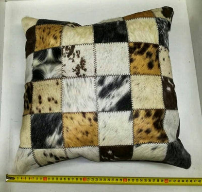 African Mixed Nguni cow leather pillow covers, 18"x18". Square Patchwork, zigzag knitting Decorative Cushion. Christmas Gifts, Ships Express