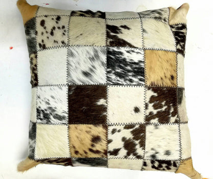 African Mixed Nguni cow leather pillow covers, 18"x18". Square Patchwork, zigzag knitting Decorative Cushion. Christmas Gifts, Ships Express