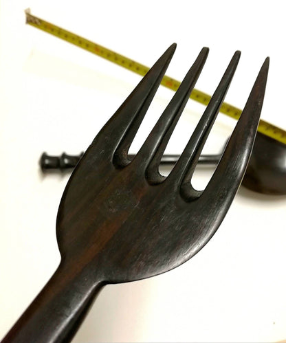 Ebony Wood Carved Spoon and Fork dining room Decor Set. Polished Wooden Cutlery Display items from Malawi. African Gifts Shipping Worldwide