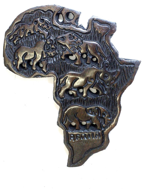 Ebony wood Big Five Carved African Map wall hanging. Hand carved polished Wall Decor Map. Wildlife /Safari Themed African Maps. Big 5 Gifts