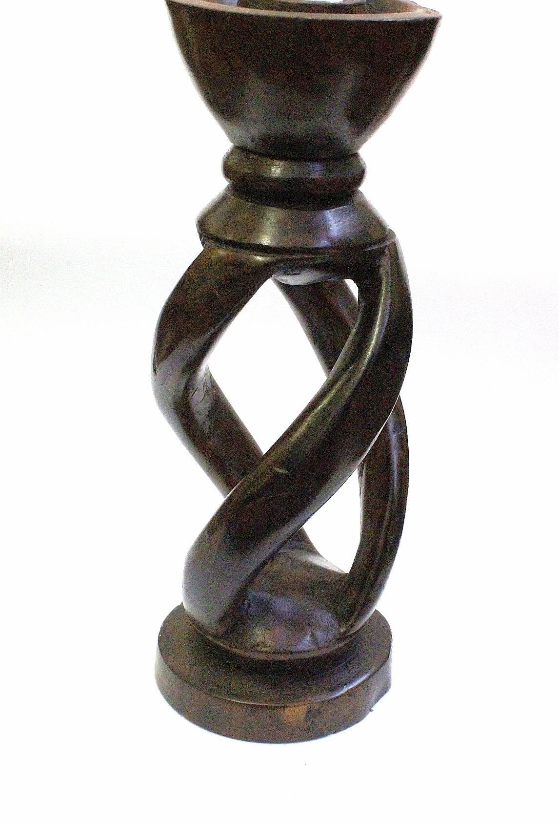 2 x Ebony Wood Spiral Candle Stands/holders. Hand carved, brown office decor. African lamp, Wedding/interior decorations. Express Shipping