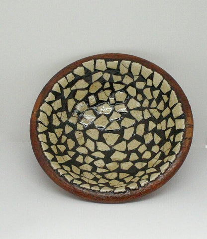 Wooden bowl with Ostrich Eggs Mosaic design. Carved Mahogany Wood table centerpieces. Home and Office Decor. Handmade African gifts Souvenir