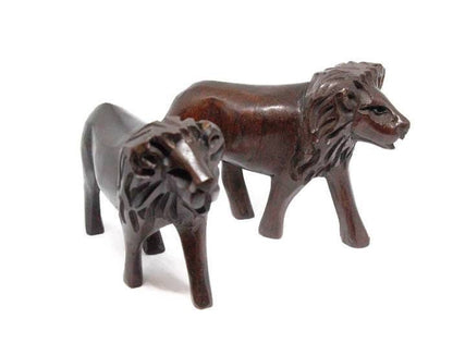 Smooth hand carved Ebony wood Lion Sculpture. Malawian style wooden lion figurines. Unique handcrafted African animals gifts. Ready to Ship