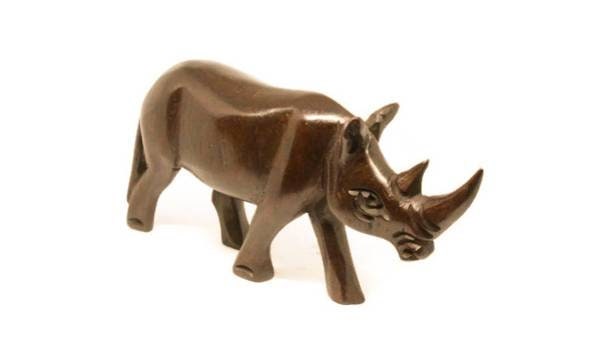 Set of 2 Smooth hand carved Rhino Sculpture. Ebony wood Malawian style Rhinoceros figurines. Unique African animals gifts