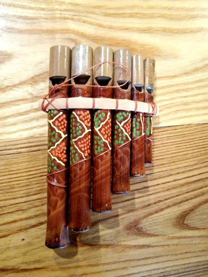 Bamboo Pan Flute Musical Wind Instruments. 6 pipes Sound original bamboo flute. African style painted on shiny bamboo pipes. By JNGcape