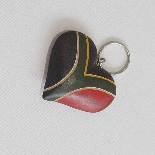 Set of 5, 3D Heart shaped Carved Wood Zipper Charms. Handmade painted key holder from Cape Town. South African Flag, Theme party gifts