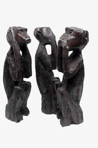 Three Wise Monkeys Ebony Wood Hand Carved Figurines. African Art Decorations gift Set.