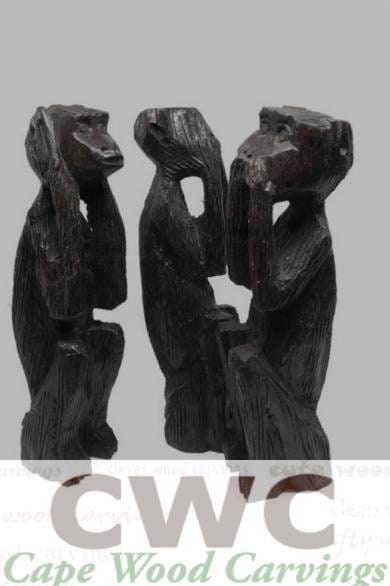 Three Wise Monkeys Ebony Wood Hand Carved Figurines. African Art Decorations gift Set.