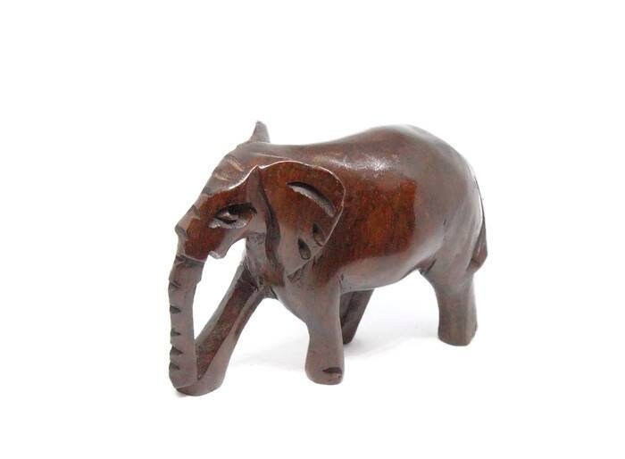 Smooth hand carved Elephant Sculpture. Ebony Wood Malawian style Elephant figurines. Unique African Big Five wooden animals gifts.