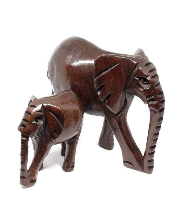 Smooth hand carved Elephant Sculpture. Ebony Wood Malawian style Elephant figurines. Unique African Big Five wooden animals gifts.
