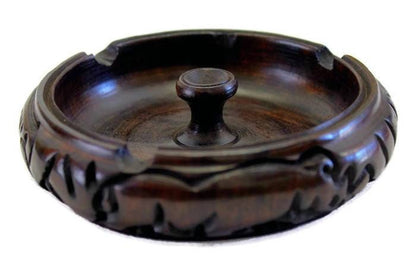 Hand carved Ebony Wood Ashtray. Big Five Animals Carving Around the wooden Round Ashtray. Tobacciana African handmade Collectibles Gifts art