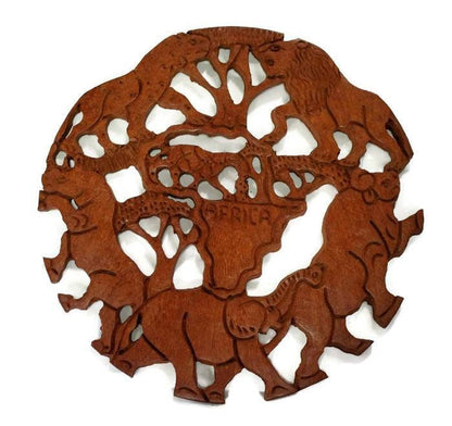 African Big Five/5 carved Animals Wall Decor wooden ornament. Hand carved Rose Wood wall hanging panel for your home / office. Ships Express