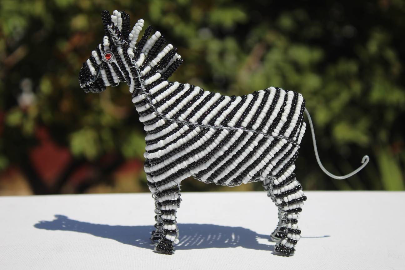 Set of Beaded Zebra wire figurines. Black & White Zebra stripes /Safari Decor. Handcrafted African birthday/Wedding thank you Gifts Artwork.