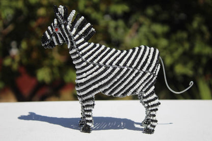 Set of Beaded Zebra wire figurines. Black & White Zebra stripes /Safari Decor. Handcrafted African birthday/Wedding thank you Gifts Artwork.