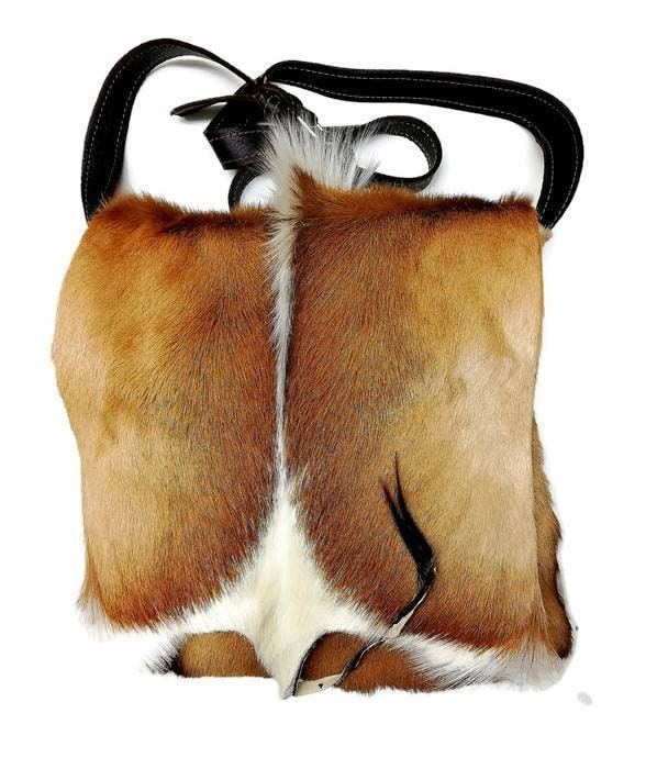 Antelope, Springbok Leather Large Slingbag /Handbags. Original leather with furs African animal themed bag. 30cm x 30cm or 11.8"x11.8" Gifts