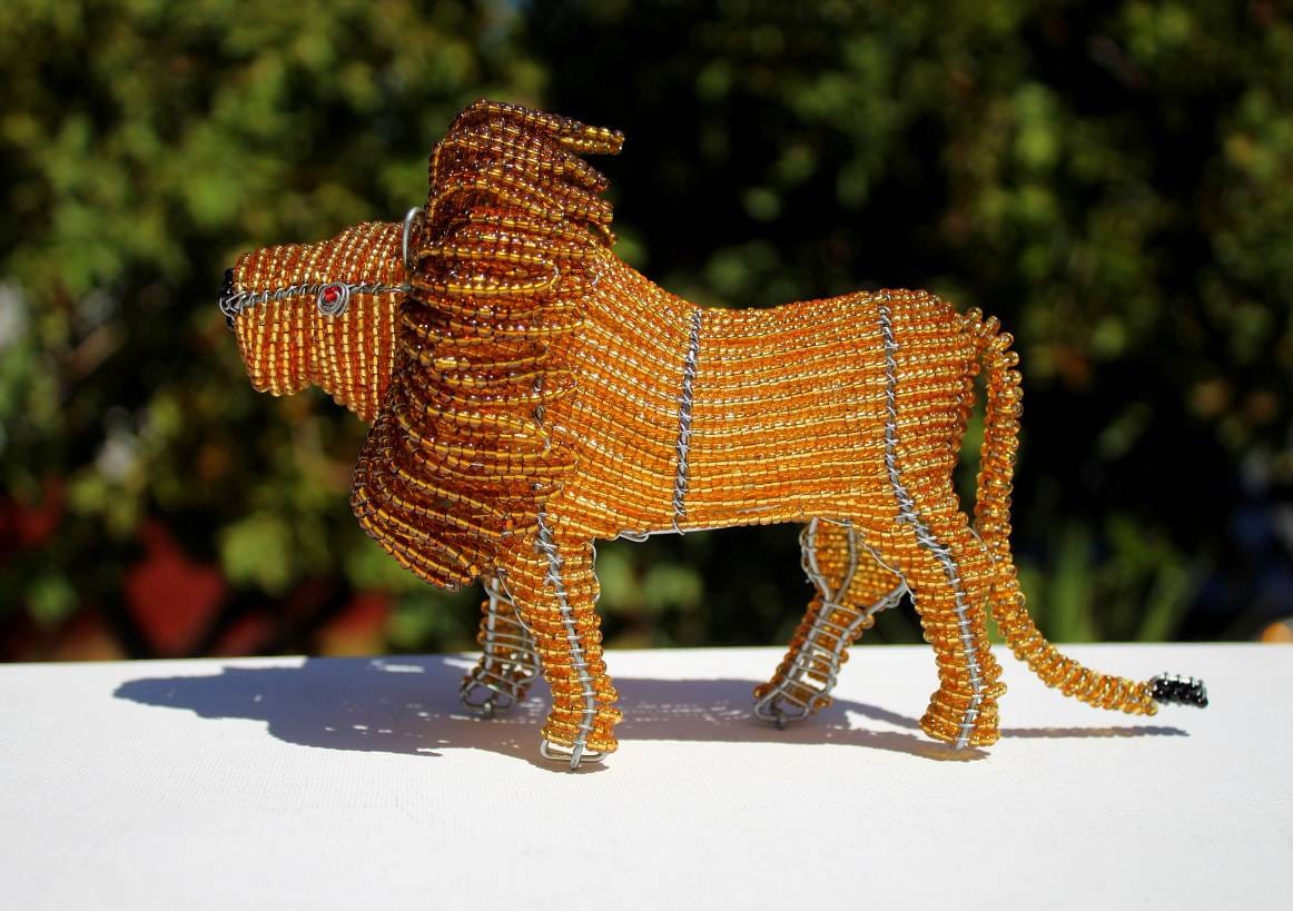 Male Lion Light brown beaded African Animals. Handmade beads and wire Souvenirs. Unique interior decor gifts Art. Office/Home display items