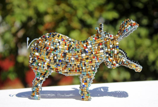 Beaded Colourful Hippo. African Art beads and wire handmade Animals. Hippopotamus Mixed colors sculpture. Mouth open hippo figurines Decor