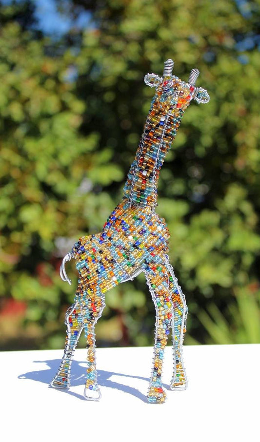 Tall Standing Colourful Beaded Giraffe. 20cm x 10cm African animals art decor. Unique handcrafted Safari animals. Made with love. Gifts