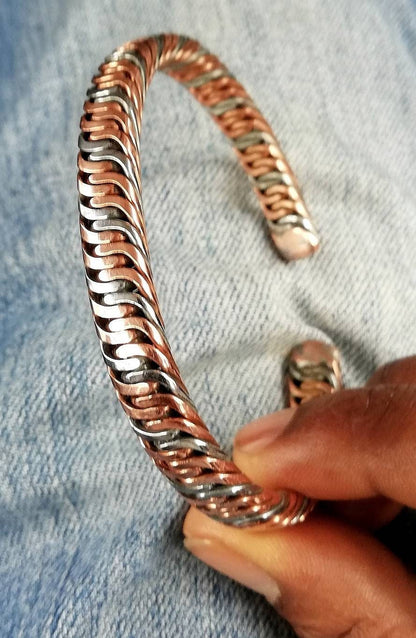 Set of 2 Iron and Copper bangle - Healing Bracelet - Braided African - Healing yet Stylish -Cuff Bracelets, birthday gifts for dad /Mom