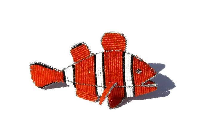 2 xBeads and wire handmade Clown Fish Art. orange, black and Glittery white seed beads Table Decor. Can stand balancing on a table/hang