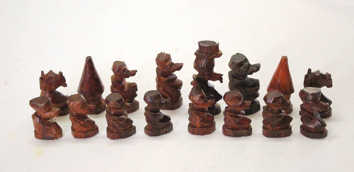 Unique African Kingdom Chess Pieces. Rosewood and Ebony Wood combination. Full set gaming pieces without Board. African games and Puzzle art